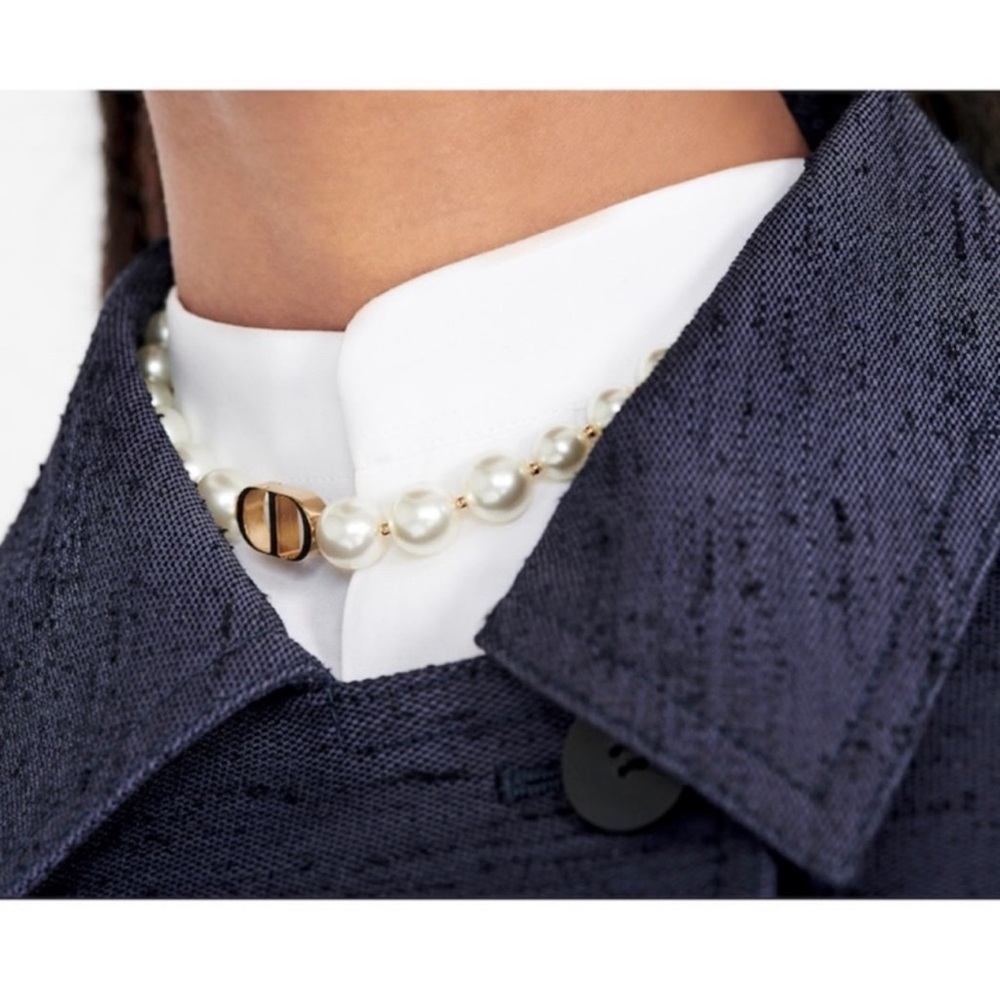 Dior Gold and White Pearl Necklace Choker